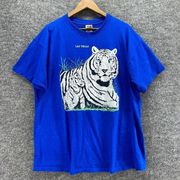 Fruit of the Loom Other - Las Vegas T-Shirt Men XL Blue Tiger Print Crew Neck Short Sleeve Cotton